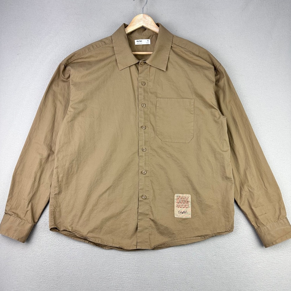 Routine Button Up Shirt Men XL Brown Casual Long Sleeve Cotton Career Office